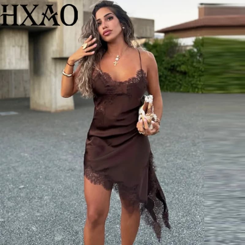HXAO Abito da donna in pizzo senza maniche Abiti corti da donna Abiti da notte eleganti asimmetrici estivi Abito da sera sexy senza schienale
