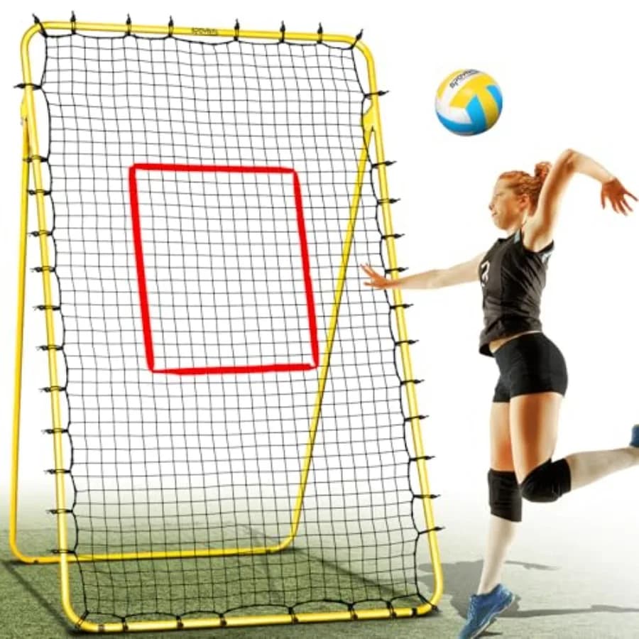 Rete da rimbalzo per pallavolo 4x7ft, attrezzatura per allenamento di pallavolo, rete da rimbalzo regolabile per interni ed esterni, 5 modalità, per allenamento di pallavolo