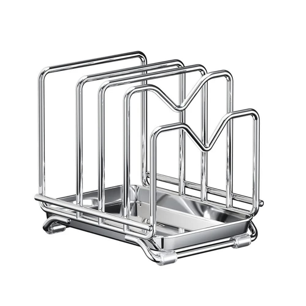 Stainless Steel Multi-layer Pot Lid Rack Stable Anti-slip Cutting Board Holder with Drainage Tray Rustproof Pot Lid Storage Rack