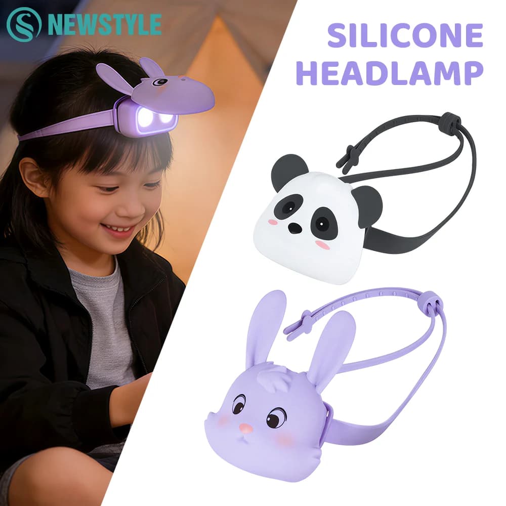 Lampada frontale in silicone, ricaricabile, 3 livelli di luminosità, luce notturna da campeggio per bambini, escursioni all'aperto