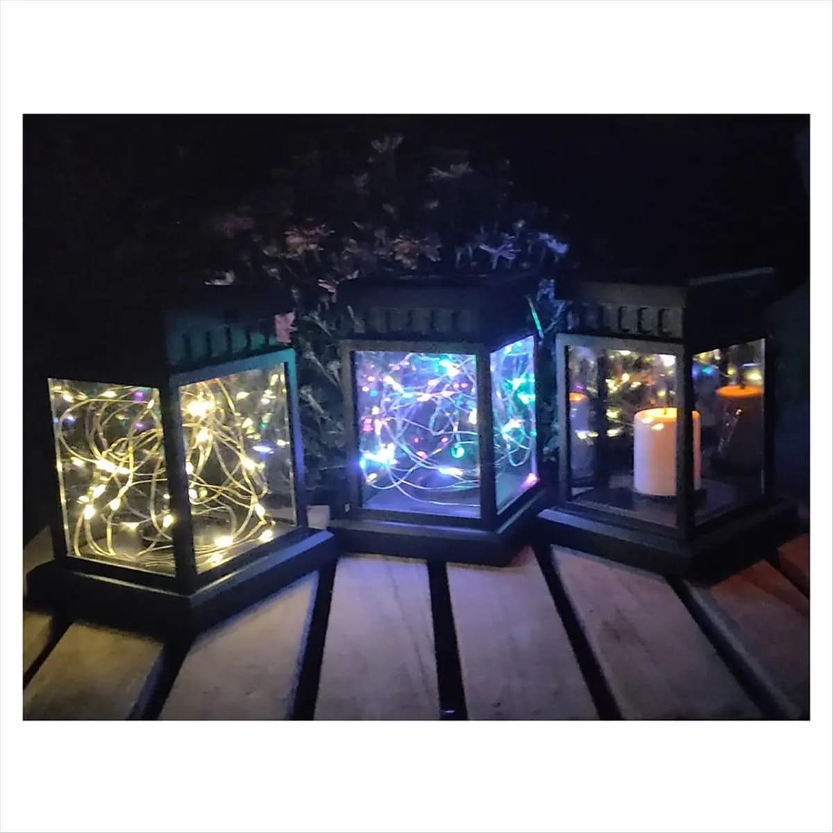 *A14E Lanterna sospesa solare da esterno, luce effetto candela, luce da giardino luce notturna lampada a sospensione impermeabile C