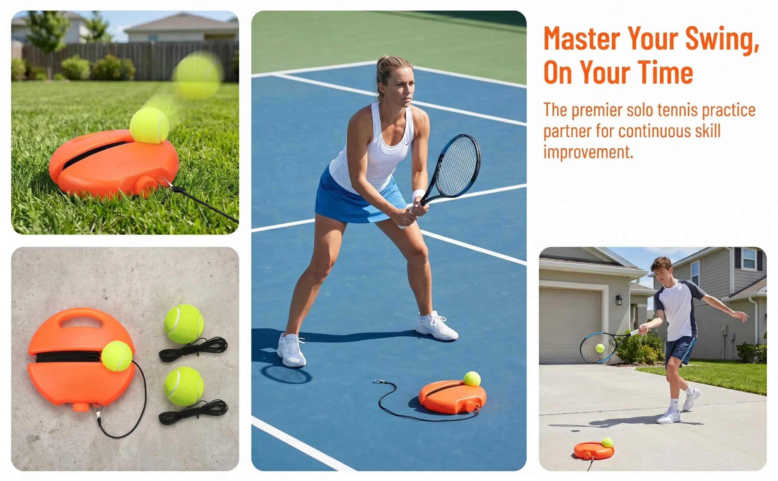1Set Tennis Rebound Trainer Solo Ball Portable Base Fillable for Stability Tennis Beginner Training Equipment Self Practice