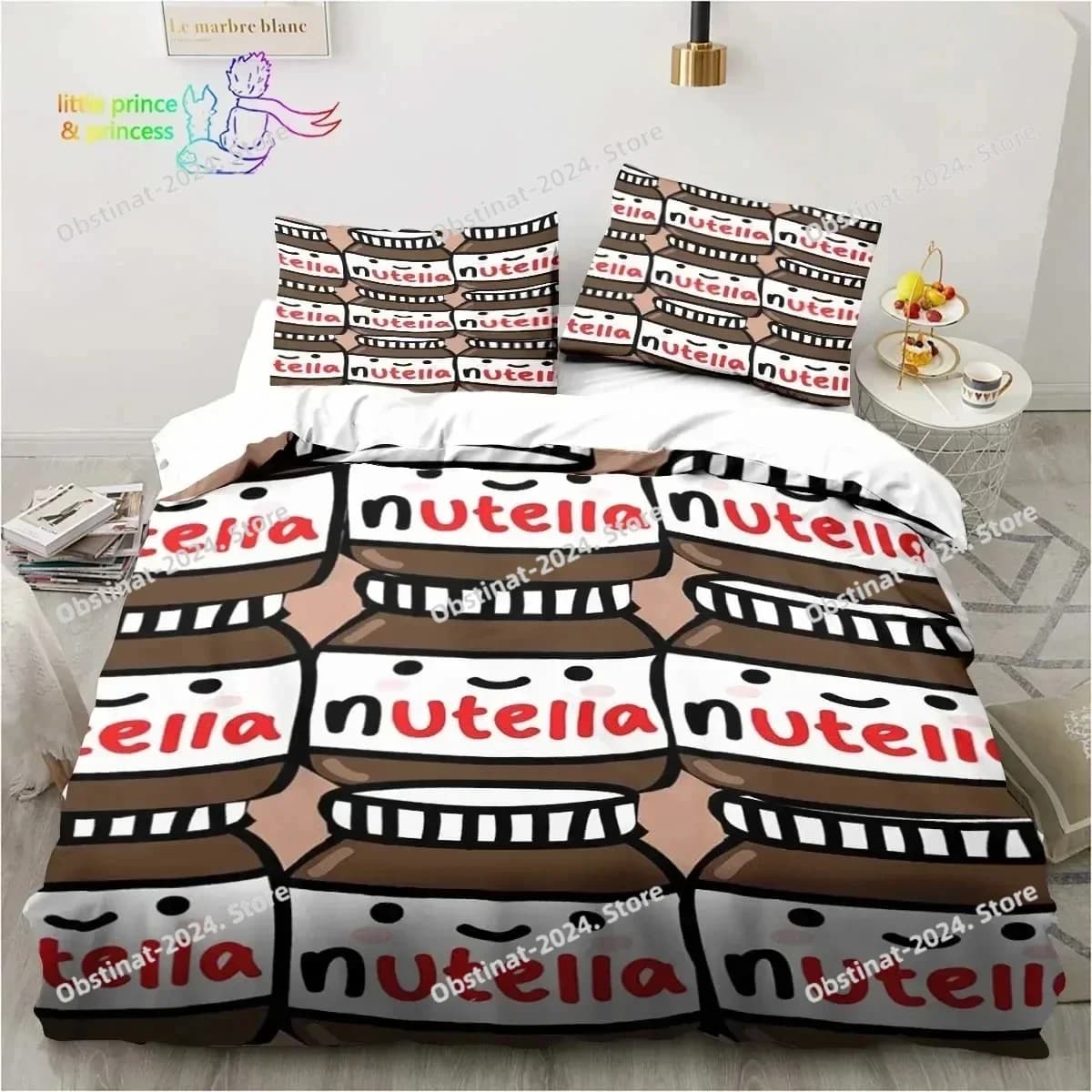 Set biancheria da letto modello Nutella Cartoon Stampa trapunta singola Copripiumino Copripiumino Federa Set da 3 pezzi Bambini Taglia adulto