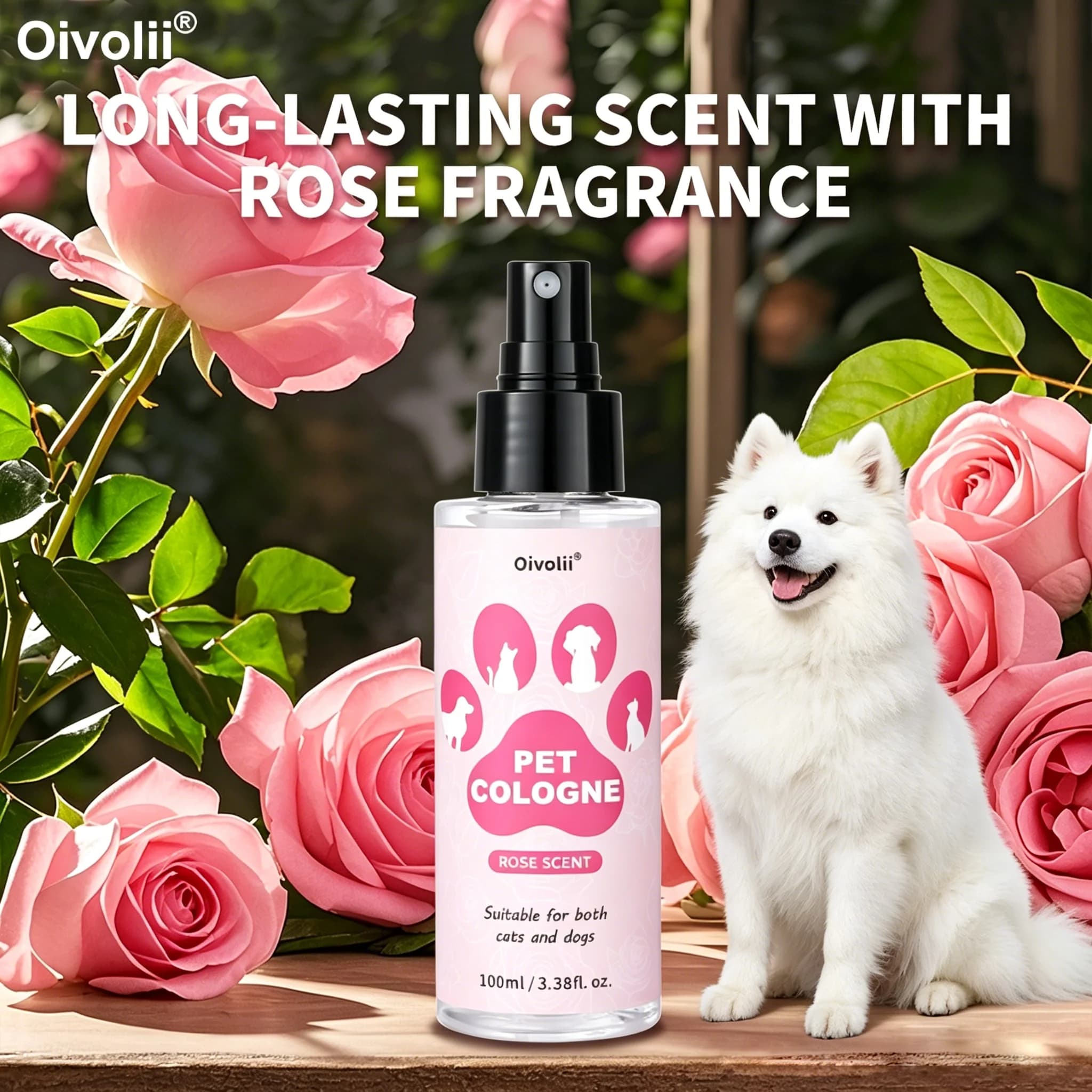 Profumo per Animali Domestici a Base Vegetale, Spray Deodorante al Profumo di Rosa per Cani e Gatti, Elimina Odori a Lunga Durata, Delicato e Sicuro per Uso Quotidiano