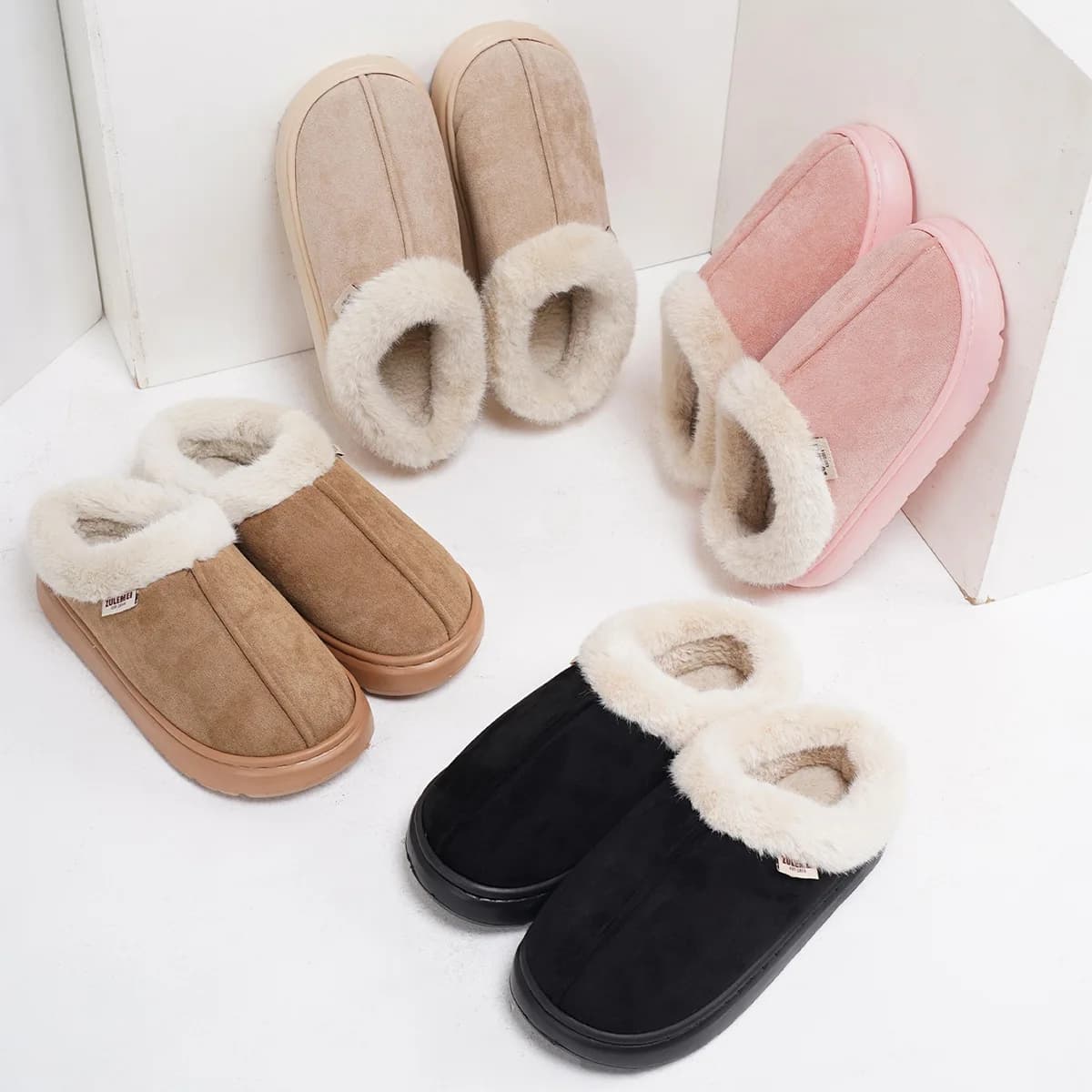 New Unisex Fleece Lined Cotton Slippers Thickened Anti Slip Winter Home Warm Plush Slippers