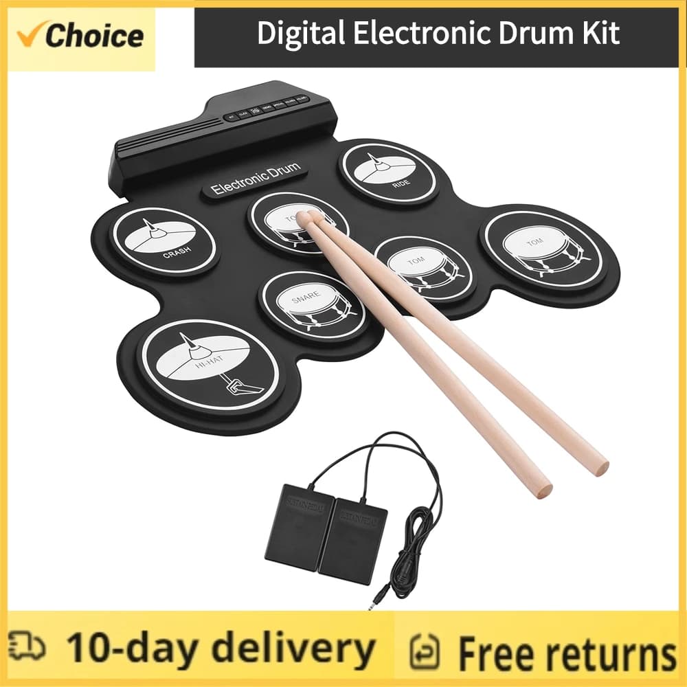 Set di batteria elettronica USB roll-up batteria in silicone pad digitale pieghevole elettrico portatile kit di dimensioni compatte pratica manuale con pedale