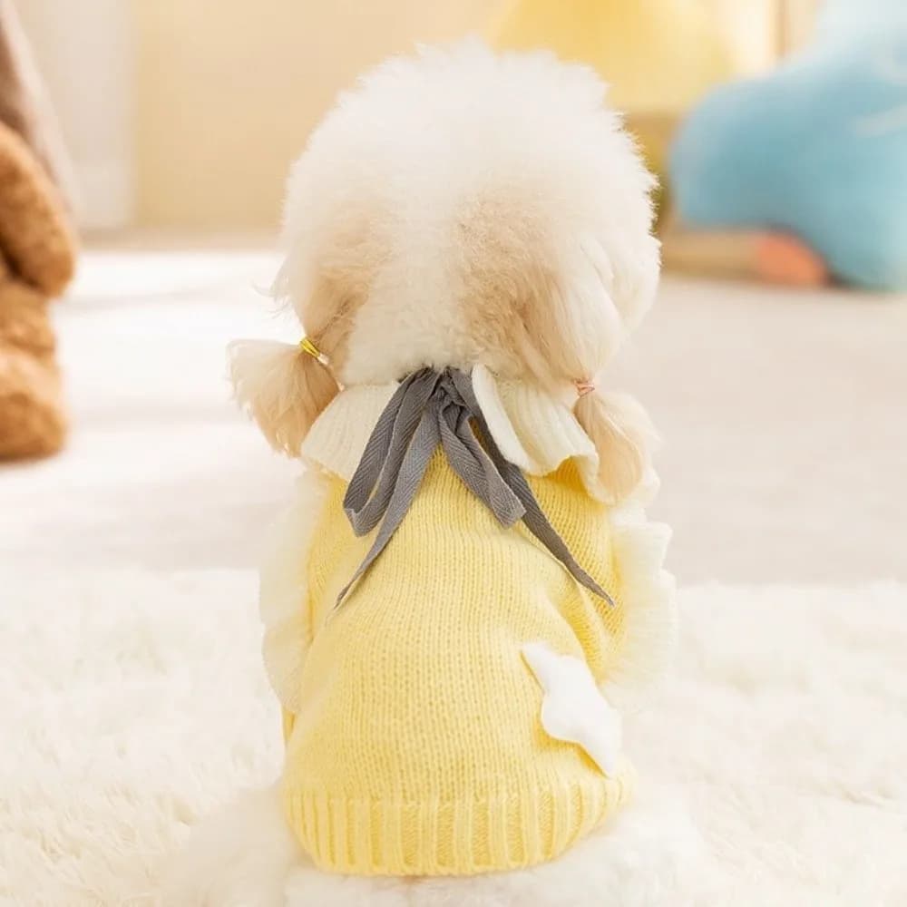 Maglione per Cani Stile Principessa, Caldo con Colletto Arricciato, Abbigliamento per Cani a Due Zampe, Motivo a Stelle, Morbido Pullover per Cuccioli, Primavera Autunno