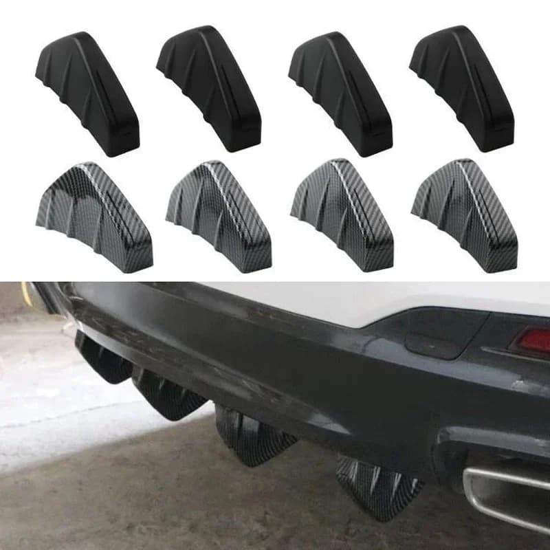 4pcs Universal Car Red Black Carbon Fiber Pattern Modified Shark Fin Rear Spoiler Rear Bumper Lip Diffuser Anti-collision