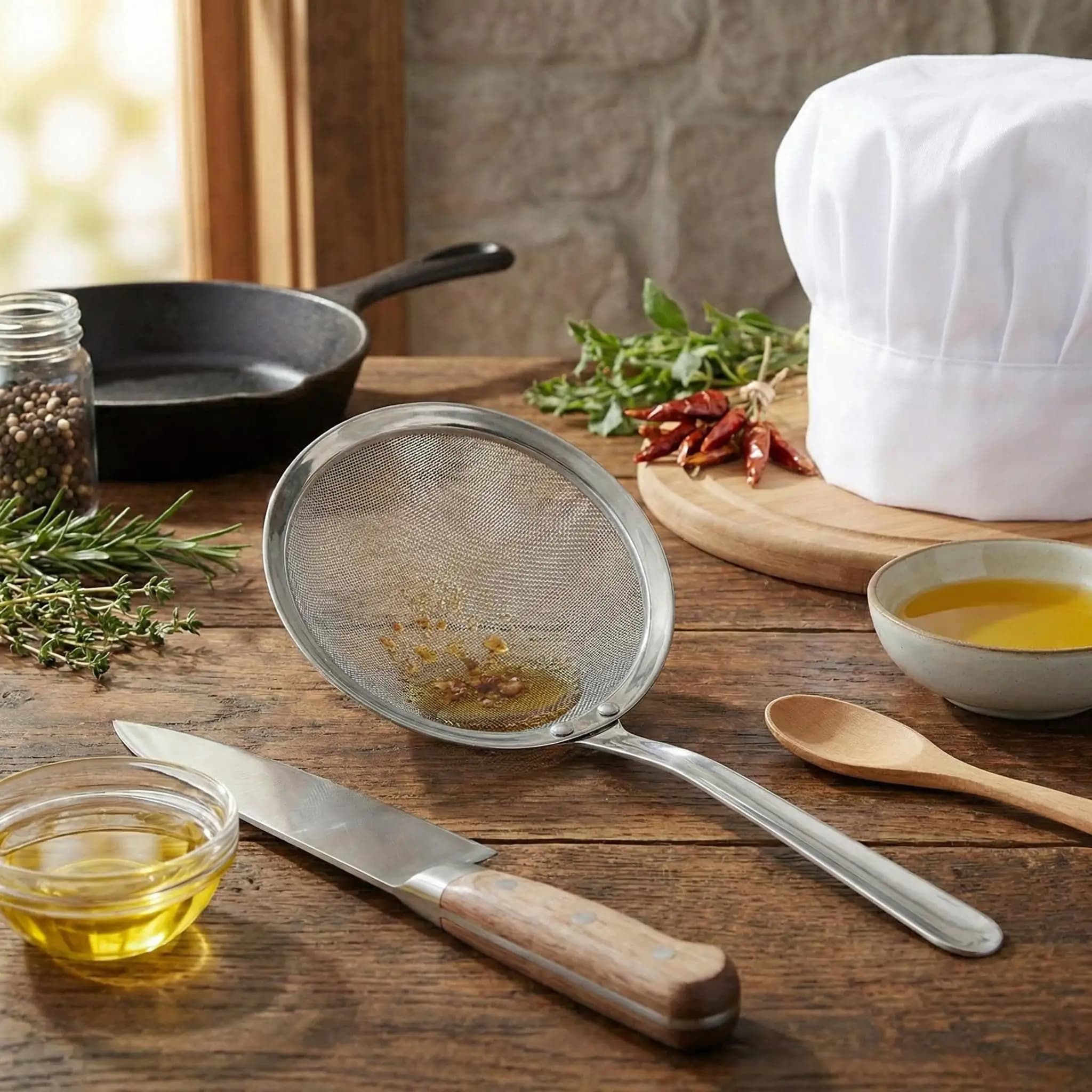 Estrattore di Olio Essenziale da Cucina in Acciaio Inossidabile - Colino a Rete Fine con Manico Lungo, Rimuove Efficacemente i Residui di Olio
