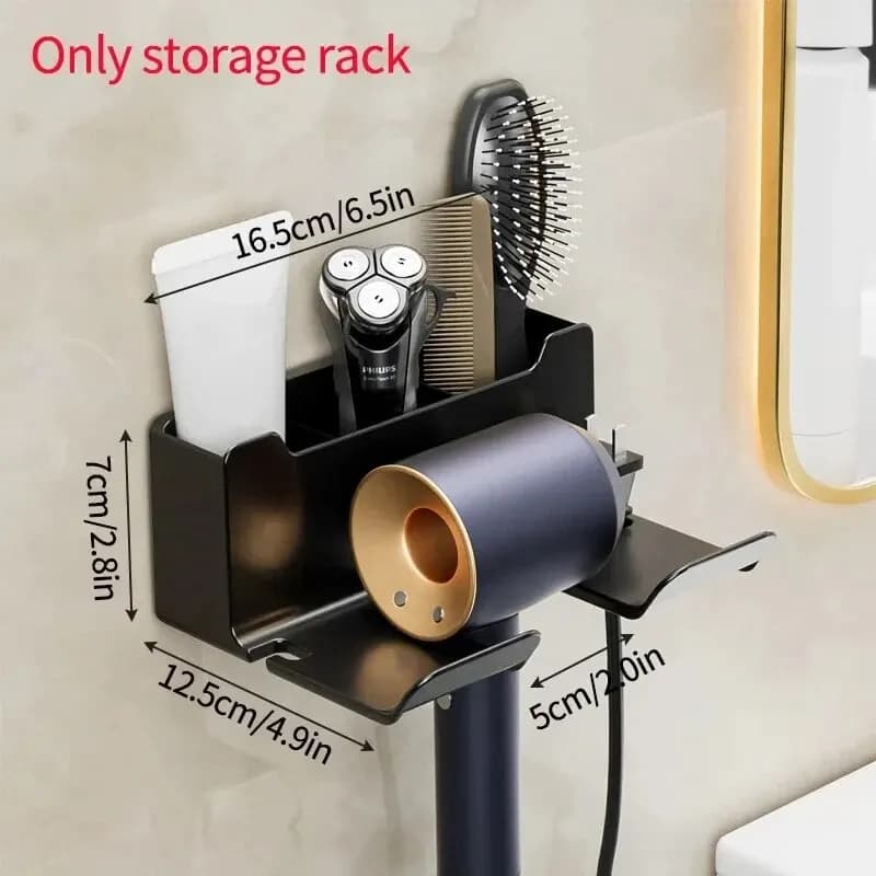 Wall hairdryer holder with support for plate - Heat-resistant plastic bathroom holders