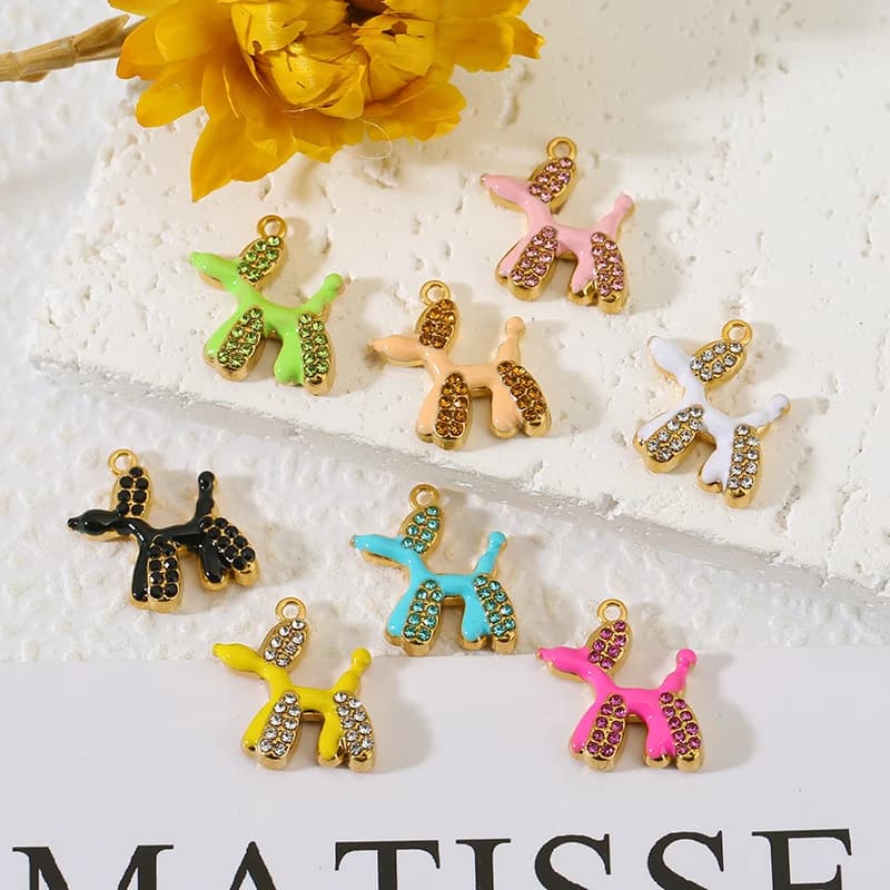 5pcs Stainless Steel Cartoon Poodle Charms Retro Zircon Dog Charm for DIY Necklace Earrings Jewelry Making Accessories Material