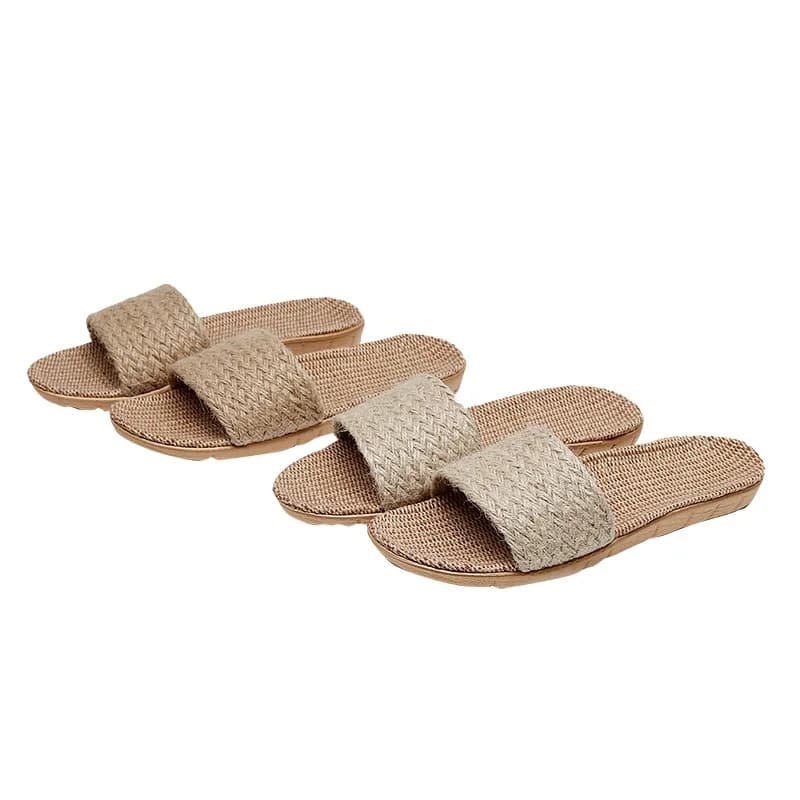 Summer Unisex Minimal Linen Slides Anti Slip Soft Flat Indoor Household Couple Slippers