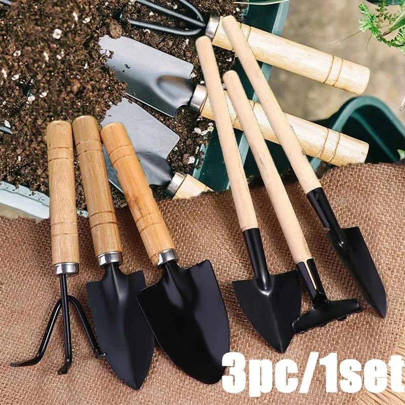 Set di 3 Pezzi/1 Set di Mini Attrezzi da Giardinaggio Portatili con Manici, Pala e Rastrello per Giardinaggio Interno e Piantumazione Fiori