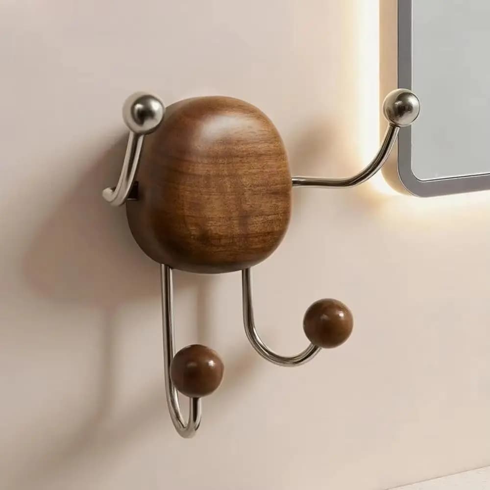 Solid Wood Wall Mounted Organizer Stainless Steel Traceless Wall Mounted Hanger Suction Cup Decorative Wall Hook Bedroom