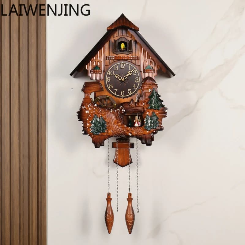MJY Orologio da parete altalena in stile europeo Orologio da soggiorno Orologio per uccelli con tempo di musica creativa