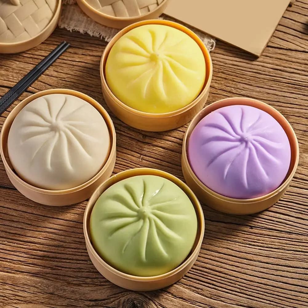 Squishy Antistress a Forma di Raviolo Colorato, Palline Simulate a Forma di Alimento, Palline di Pasta con Vaporiera, Giocattoli Decompressione a Bassa Elasticità