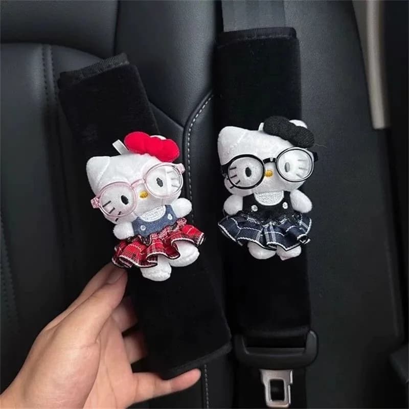 1/2 Pieces Covers Safety Belt Hello Kitty, Cartoon Doll Shape Plush Cover, Interior Car Accessories