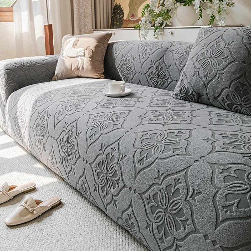 All Seasons Solid Color Polar Fleece Stretchy Sofa Cover Full Coverage Non Slip Universal Sofa Slipcover Sofa Seat Cover