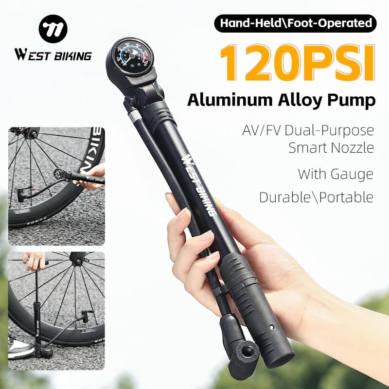 WEST BIKING Bicycle Pump 120PSI Portable Aluminum Alloy Bike Pump With Gauge Schrader Presta Valve Inflator Bike Accessories