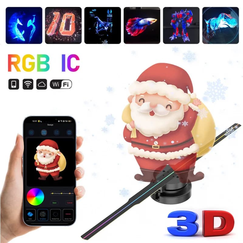 Naked-eye 3D holographic projector, three-dimensional rotating suspended air imaging fan screen, wall-mounted advertising machin