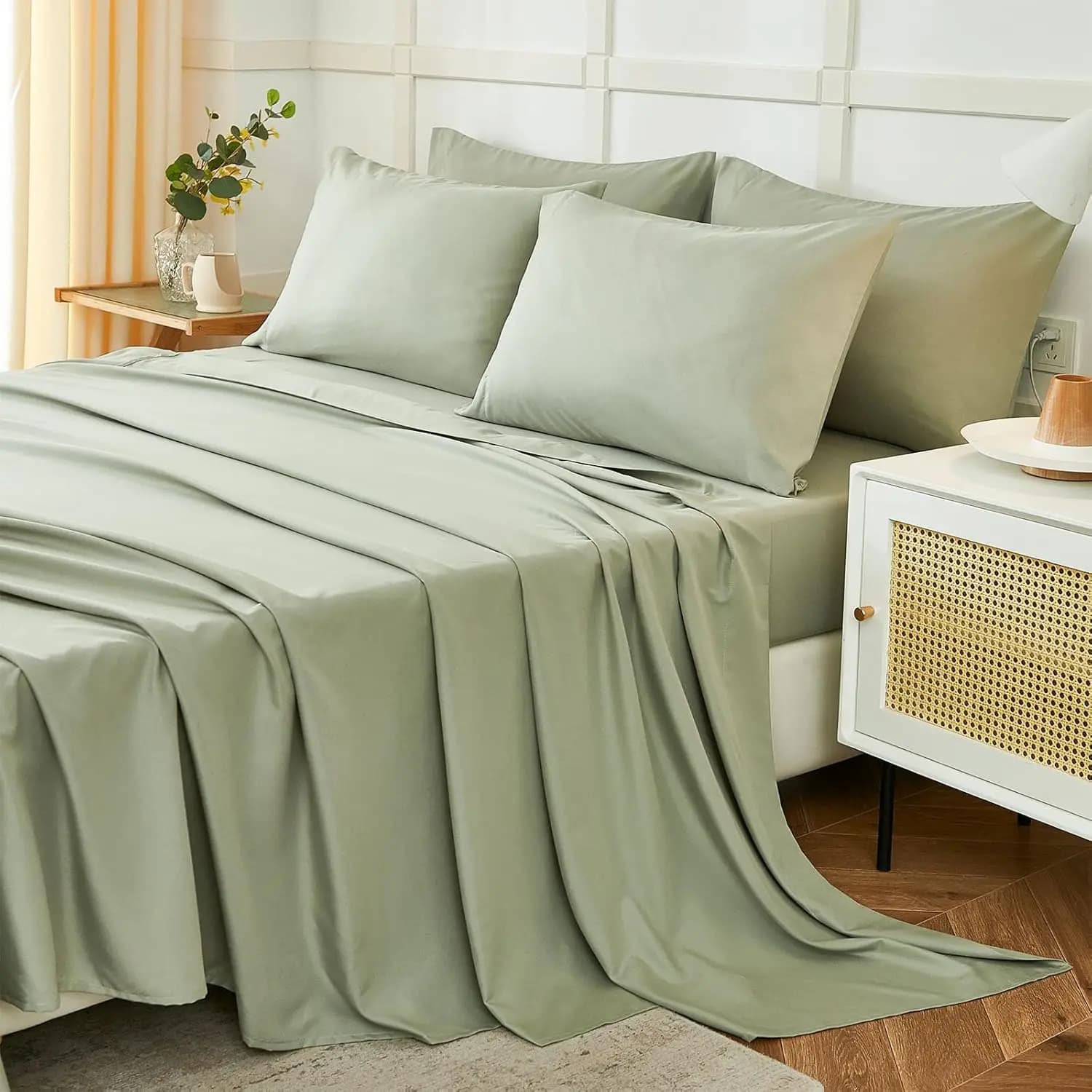 Queen Sheets Set 6 Piece,Hotel Luxury Super Soft 1800 Series Microfiber Queen Bed Sheets Set-Wrinkle Free & Breathable-14 Deep P