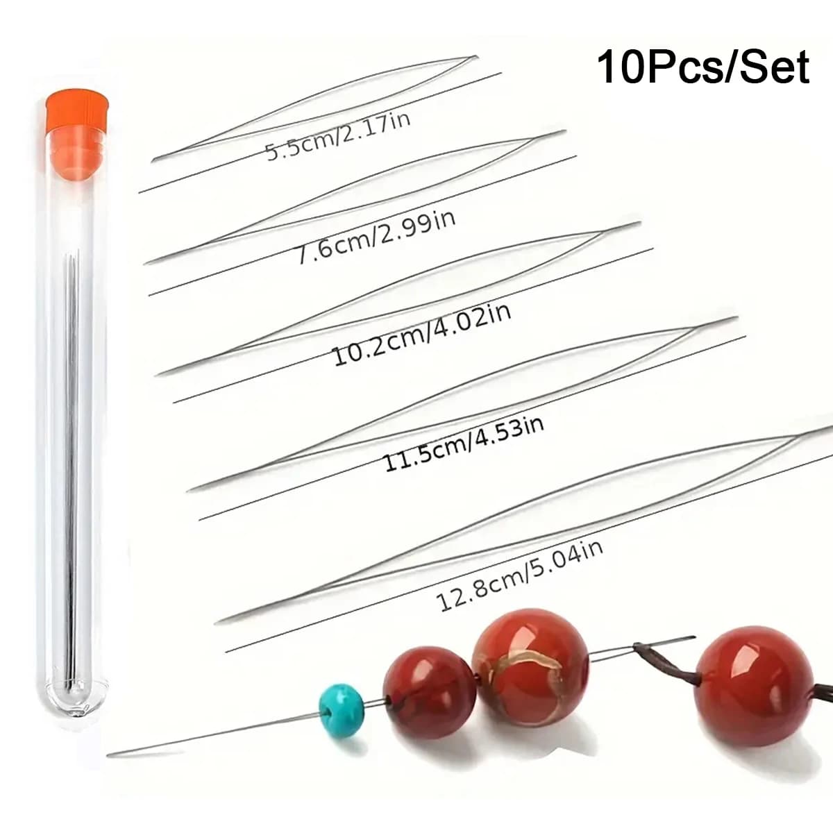 A box of 10 open needles Two of each of five sizes Open needles Needles for beads Jewelry accessories with hand-made beads tools