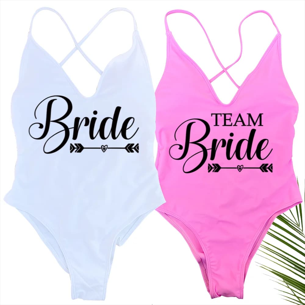 Bride&Team Bride Swimwear Women One Piece Swimsuit Bathing Suit Padds Beachwear Swimsuits Print monokini