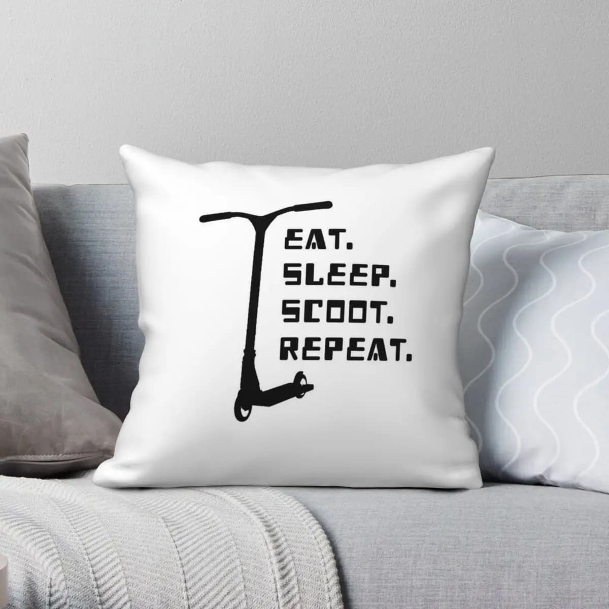 Eat Sleep Scoot Repeat Federa quadrata Poliestere Lino Velluto Creativo Zip Decor Federa per cuscino Divano Fodera per cuscino