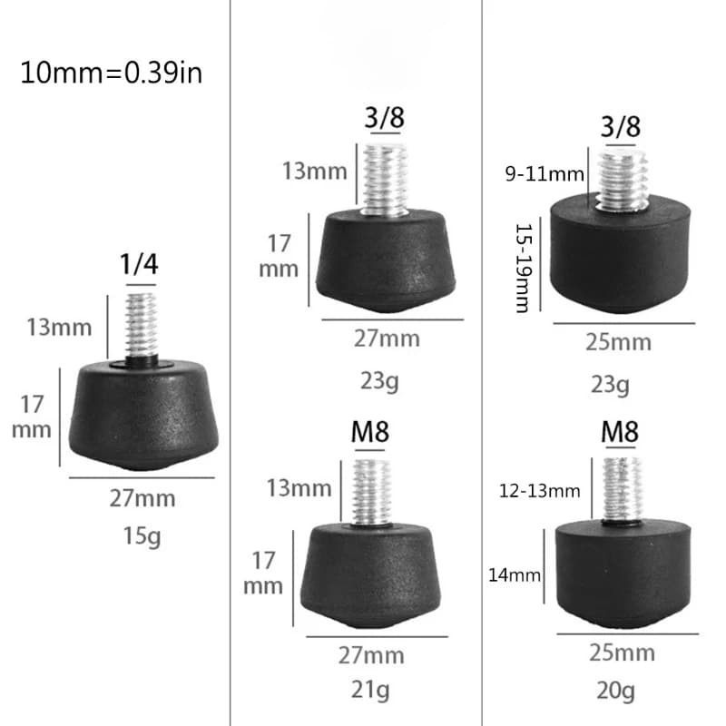 Piede in gomma monopiede treppiede universale antiscivolo da 3/8 o 1/4 pollici per strumento monopiede treppiede Andoer Benro Gitzo Manfrotto