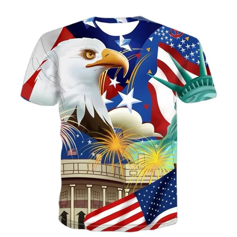 American Flag Gold Eagle 3D New Summer Print Trend Avant-garde Fashion girocollo manica corta t-shirt da uomo Top Street Hip Hop