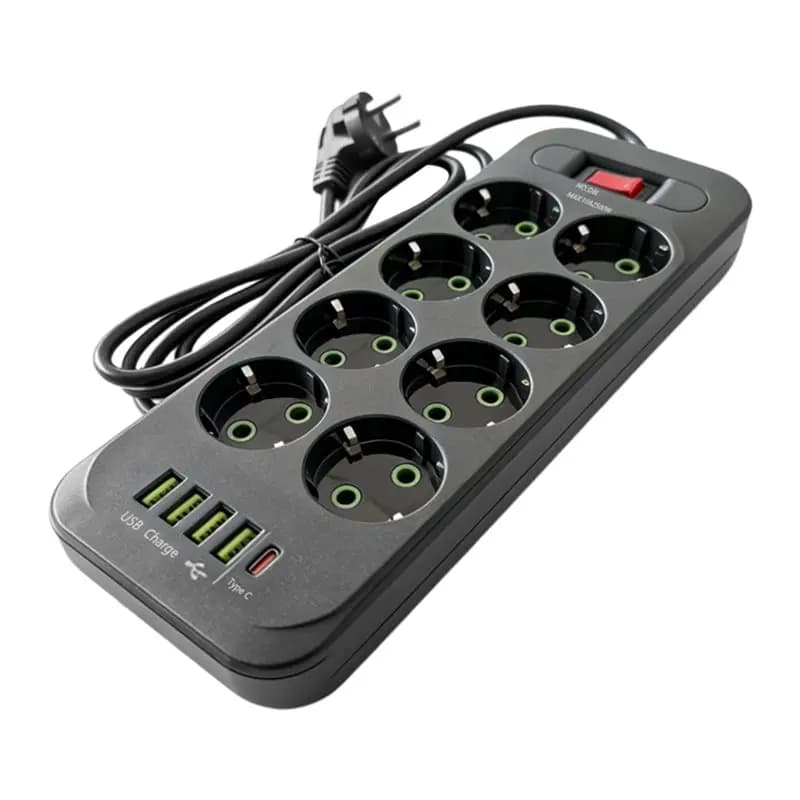 TFORU-13 In 1 EU Plug Power Strip Surge Protector Master Switch 2500W 2M Cable With 8 AC Outlets 4 USB 1 Type-C