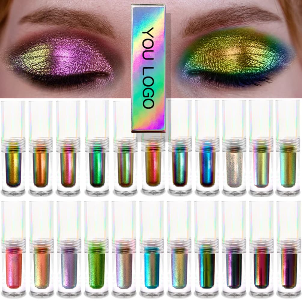 Ombretto camaleonte a 22 colori con etichetta privata Logo personalizzato Evidenzia ottico ad alta lucentezza Diamante liquido Shimmer Trucco all'ingrosso