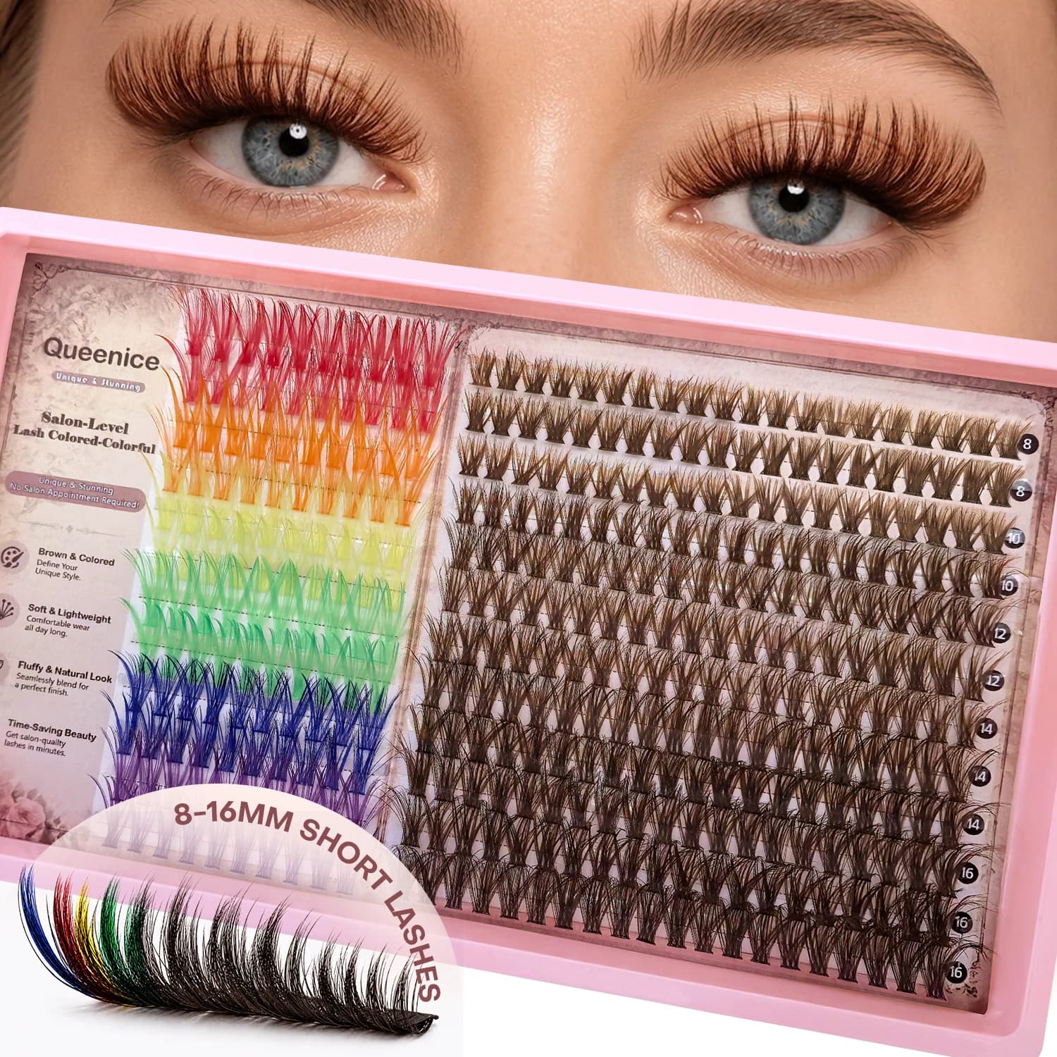 Extension ciglia finte marroni e colorate fai da te, ciglia a ciuffetti individuali naturali, ciuffetti voluminosi e leggeri adatti per la vita quotidiana