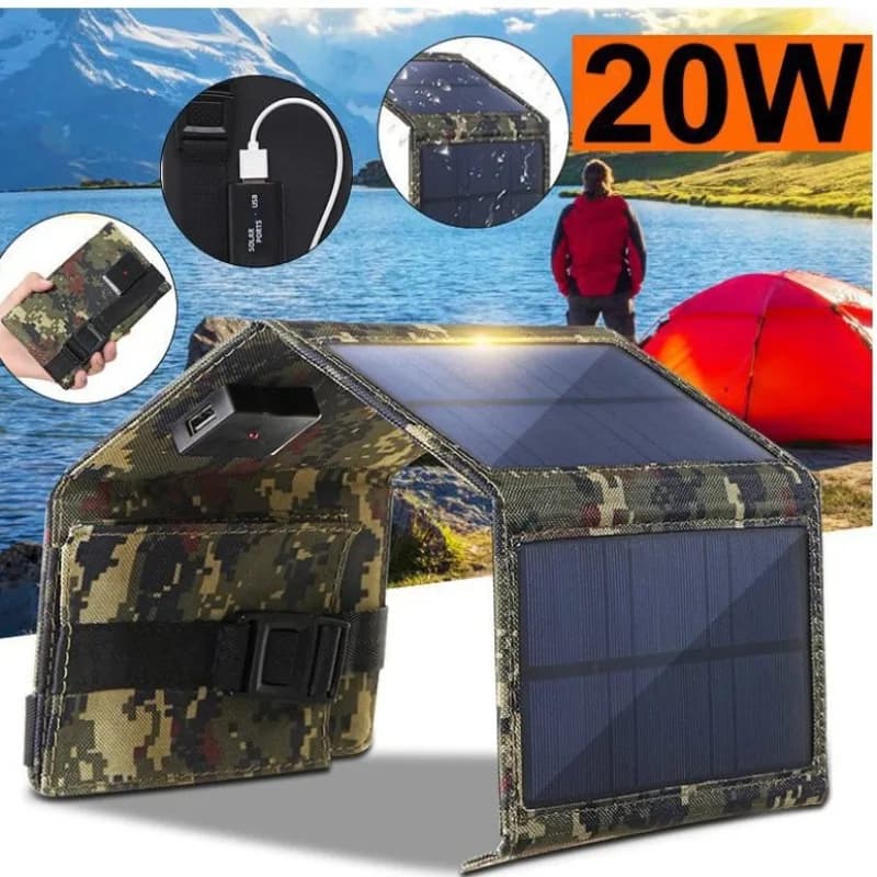 Pannello Solare Pieghevole 10W, Caricatore Solare per Viaggi all'Aperto, Borsa Elettrica Pieghevole Impermeabile con Ricarica Solare