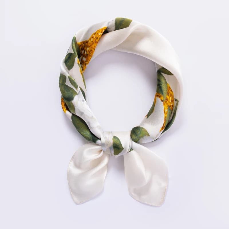 100% Natural Silk Square Scarf Women Flower Print Small Real Silk Bandana Hair Scarf Luxury Neckscarf Pure Silk Head Scarf 53cm