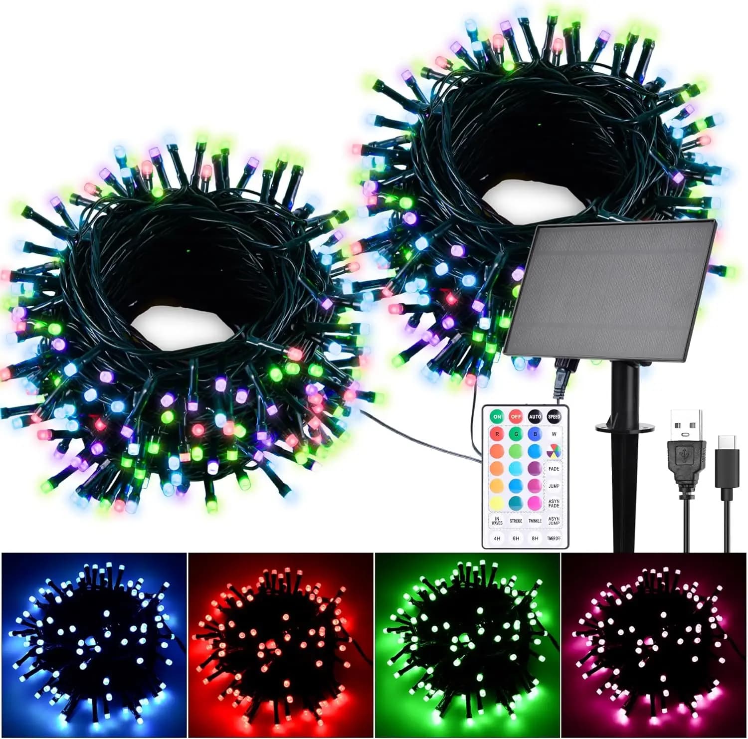 Luci Solari a Stringa da 24 Metri, 200 LED RGB Cambia Colore con Telecomando, Luci Fatate Impermeabili per Esterni per Decorazioni Patio e Giardino
