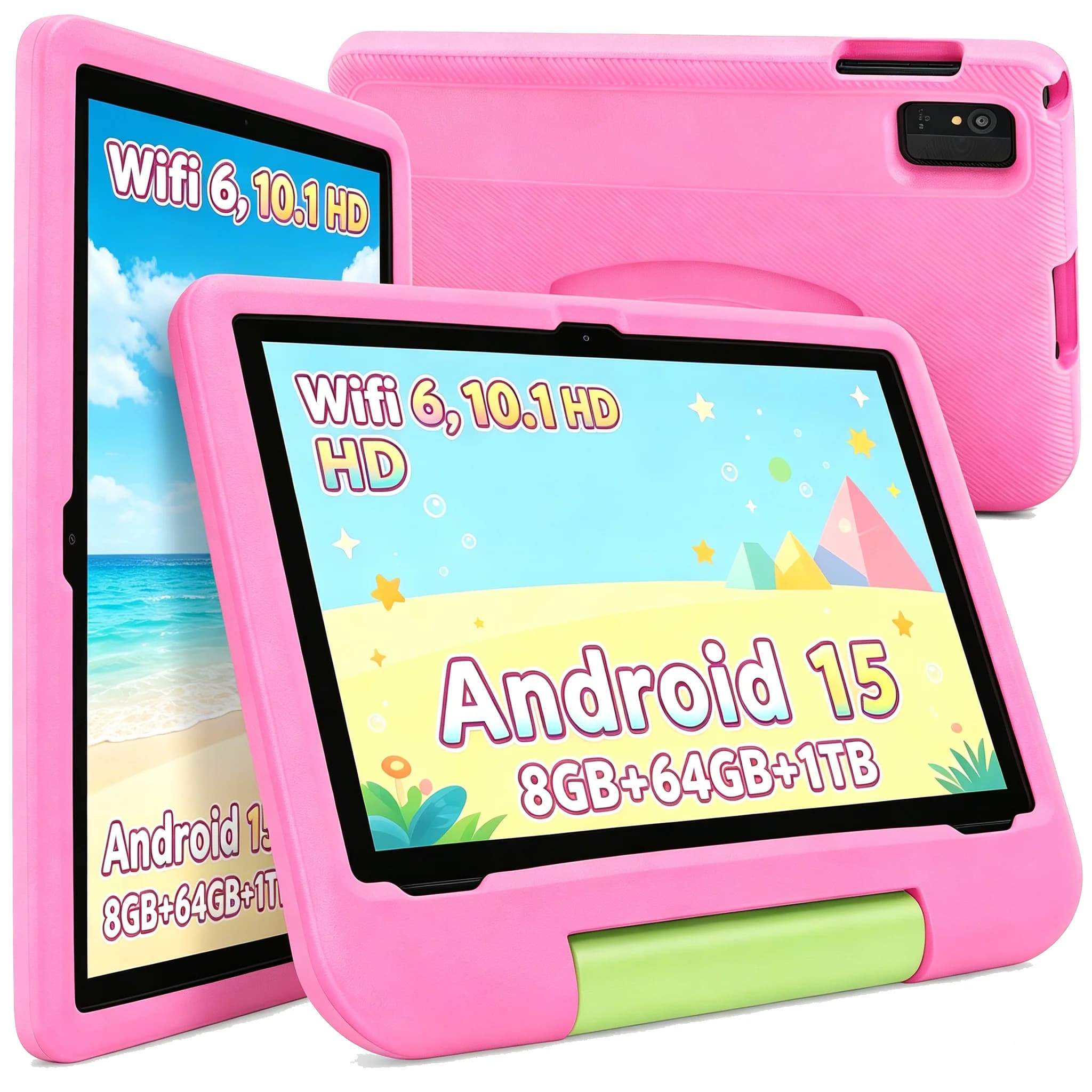 Tablet per Bambini 10.1 Pollici Display HD Android 15 8GB RAM 64GB ROM WiFi6 5000mAh con Cover Protettiva Antiurto per l'Apprendimento dei Bambini