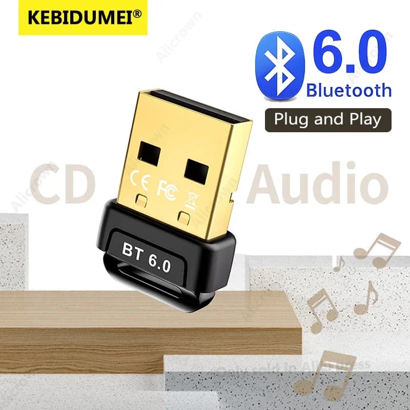 New Bluetooth 6.0 adapter for USB Bluetooth 5.4 Dongle receiver for speaker mouse keyboard audio transmitter for Win8. 1/10/ 11