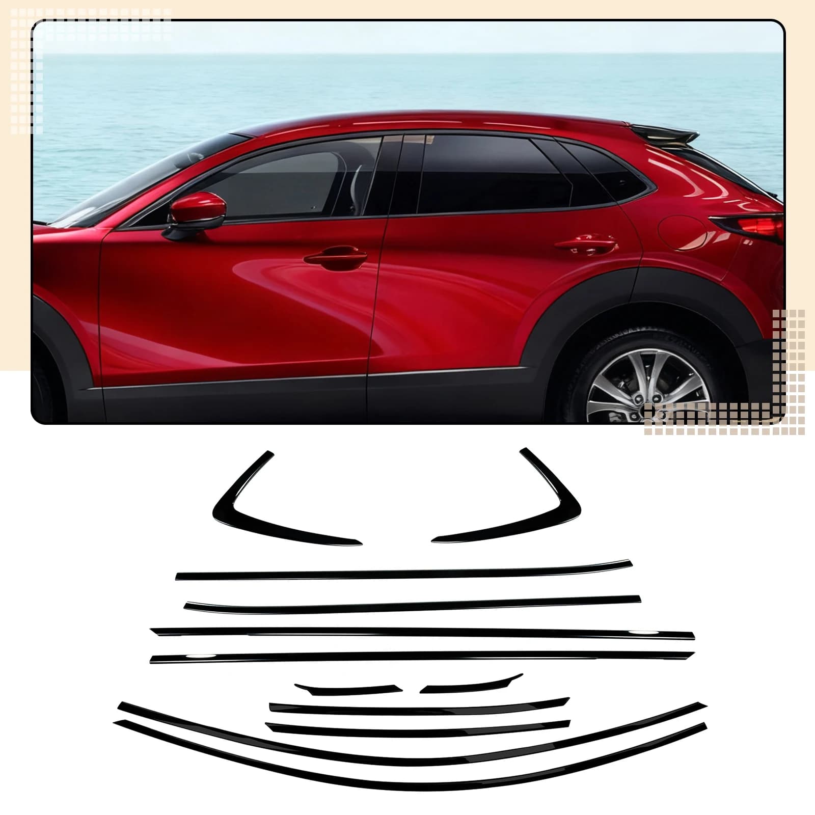 Gloss Black Exterior Window Strip Seal Molding Trim Door Frame Weatherstrips Styling Cover Decorative For 2019-2026 Mazda CX-30