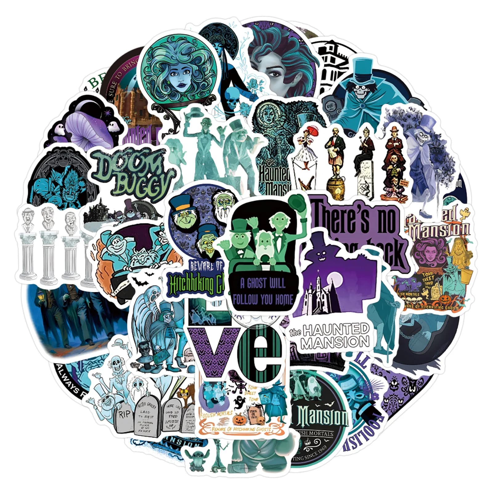 55‑piece Haunted Mansion Horror Movie Graffiti Stickers for Cars, Luggage and Water Cups