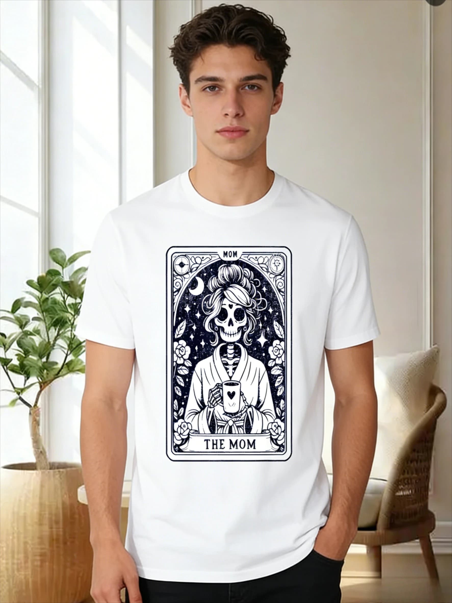 T-shirt con stampa Tarot Card The Mom Skeleton Mommy Mama Happy Mother's Day
