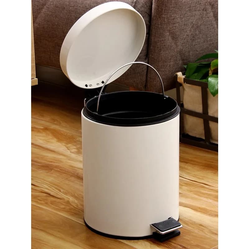 Pattumiera Rotonda Bianca da 5L con Coperchio e Contenitore Interno per Cucina o Bagno