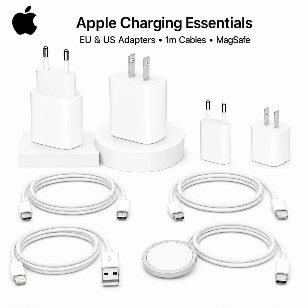 Original Apple 20W 5W USB-C Power Adapter EU US Plug Fast Charger 1m USB-C to USB-C Lightning USB-A Cable 25W MagSafe for iPhone