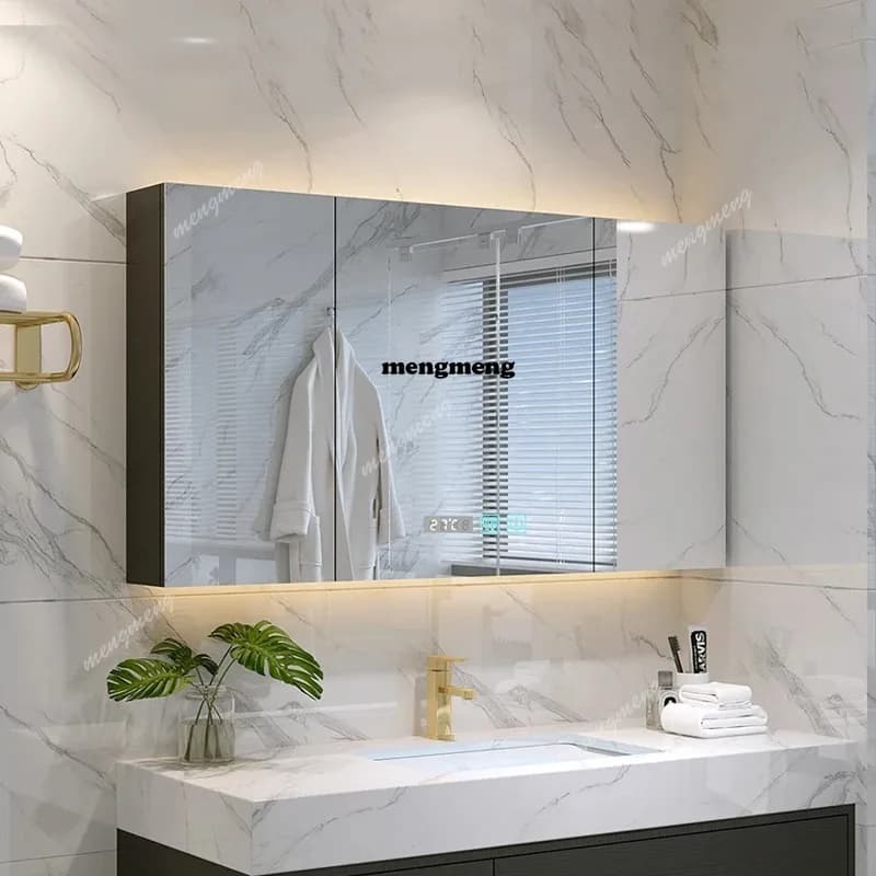 Armadietti a Specchio in Stile Nordico con Luci LED Intelligenti e Funzione di Stoccaggio, Design da Parete, Arredamento Bagno di Design