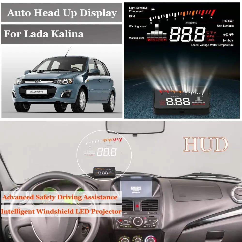 Display Head-Up per Auto Lada Kalina / Priora VAZ 2010-2018, Proiettore HUD sul Parabrezza, Accessori, Tachimetro, Contachilometri, RPM