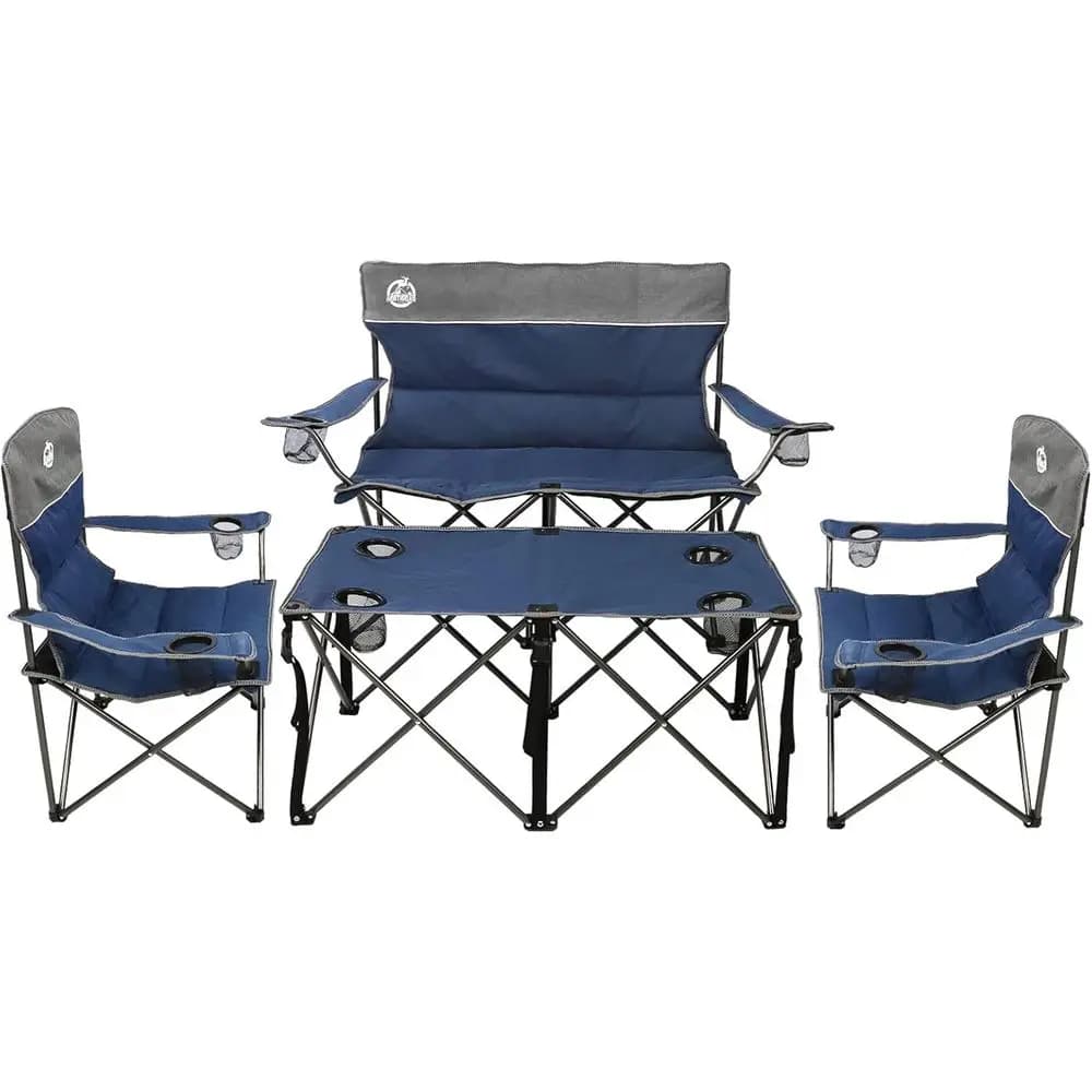 Set di Sedie da Campeggio Pieghevoli Portatili per 4 Persone, Include 1 Divano, 2 Sedie Singole e 1 Tavolo - Ideale per Famiglia, Patio, Esterni