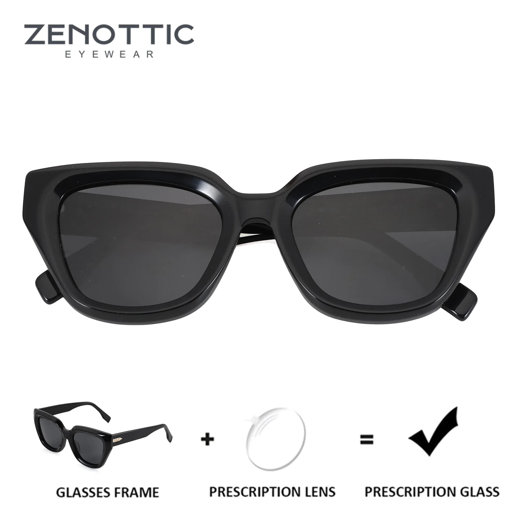ZENOTTIC M Size Acetate Cat Eye Polarized Prescription Sunglasses For Women UV400 Myopia Optical Sun Lenses For Outdoor