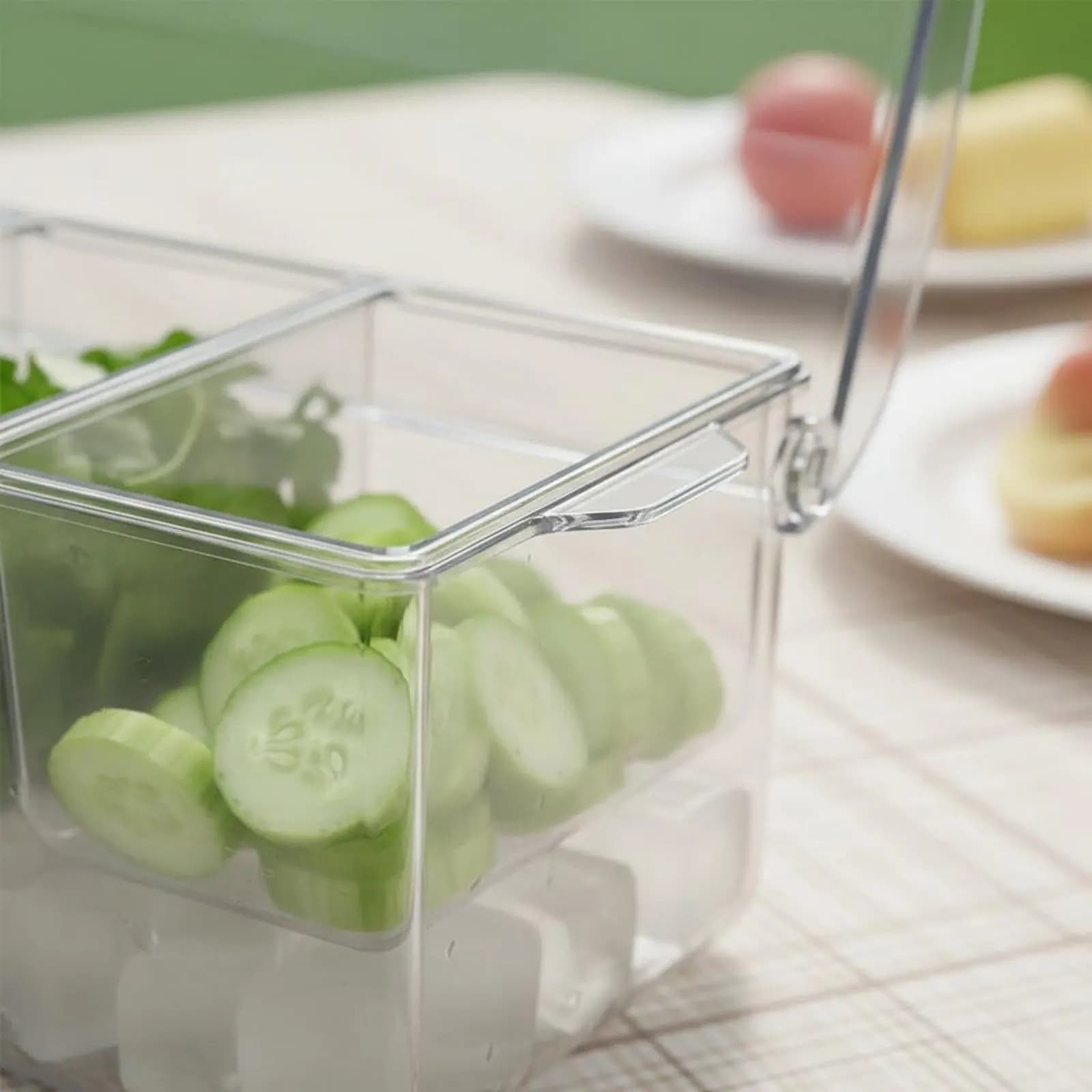 Contenitore per Insalata Trasparente con Scomparti, Refrigerato, Porta Alimenti Sezionato, Vassoio per Frutta e Verdura a Lunga Conservazione