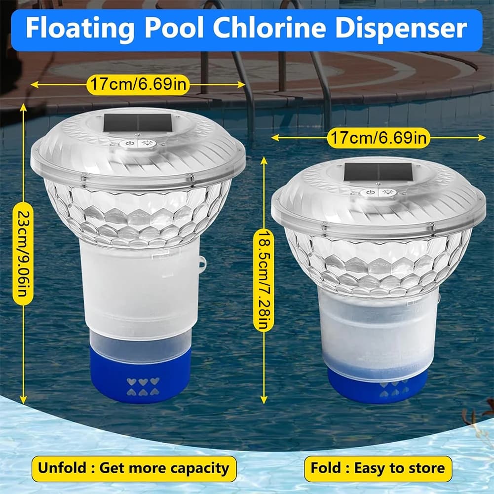 Galleggiante per cloro solare per piscina con luci colorate Dispenser di cloro per piscina regolabile Galleggiante per compresse di cloro per piscina Spa Vasca idromassaggio