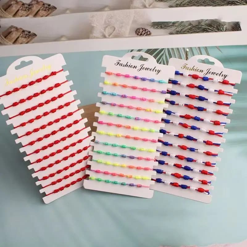 12 pezzi/set braccialetto portafortuna intrecciato a sette nodi rosso arcobaleno alla moda braccialetto semplice per amicizia da uomo e da donna